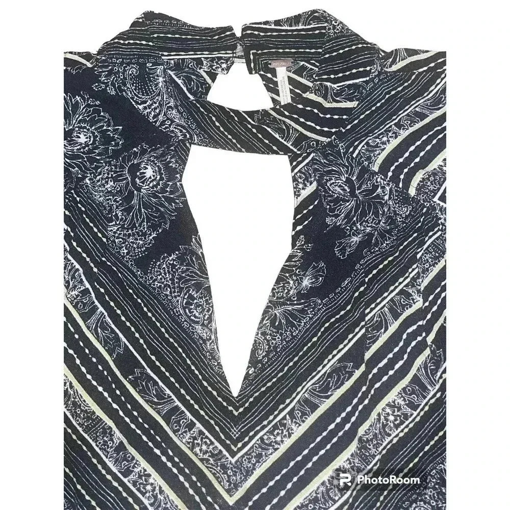 Free People Black Paisley Floral Walking On A Dream Choker Blouse Womens Size XS - Picture 3 of 5
